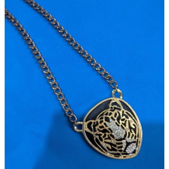 Gold-Plated Lion Head Pendant Necklace With Rhinestones - Picture 2 of 8